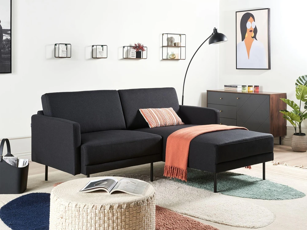 Beliani Kampinė sofa 2 asmenims BREDA, juoda, kairinė