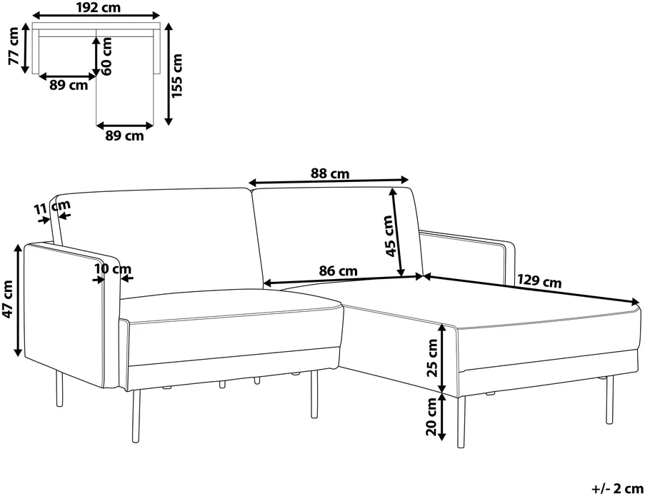Beliani Kampinė sofa 2 asmenims BREDA, juoda, kairinė