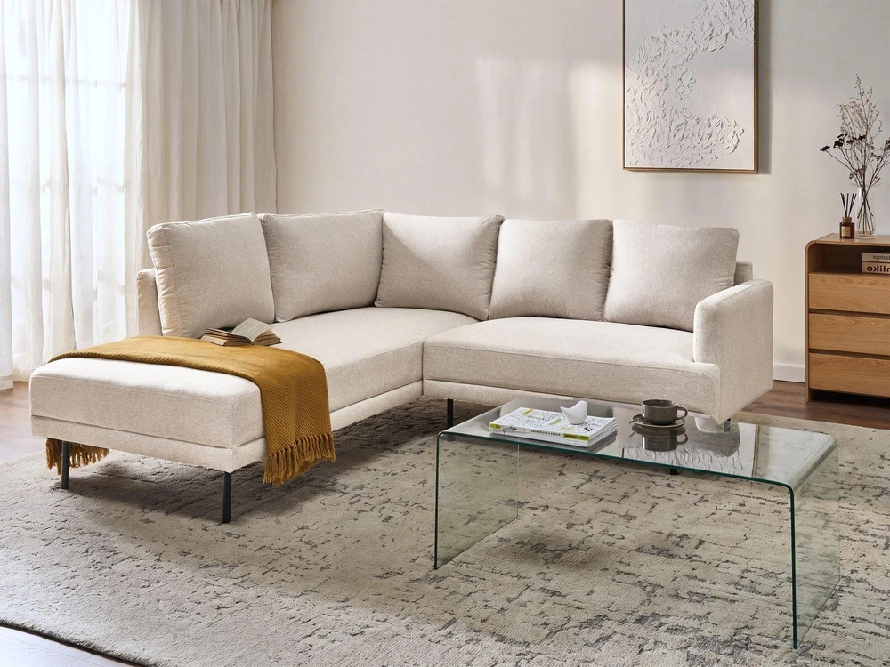 Beliani Kampinė sofa 4 asmenims BREDA šviesiai smėlio spalvos, dešininė