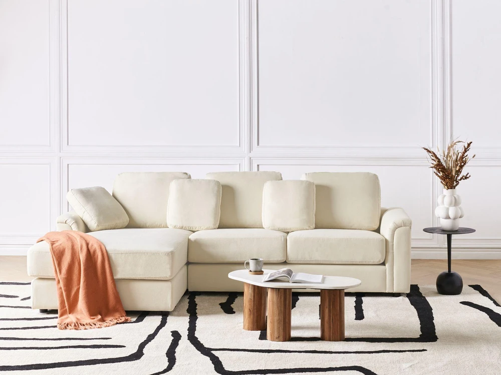 Beliani Kampinė sofa 4 asmenims KOHLO Šviesiai smėlio spalvos Dešininė