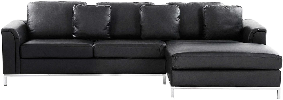 Beliani Kampinė sofa 4 asmenims OSLO, Natūrali oda, Juoda, Kairinė