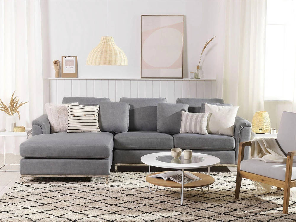 Beliani Kampinė sofa 4 asmenims OSLO šviesiai pilka, dešininė