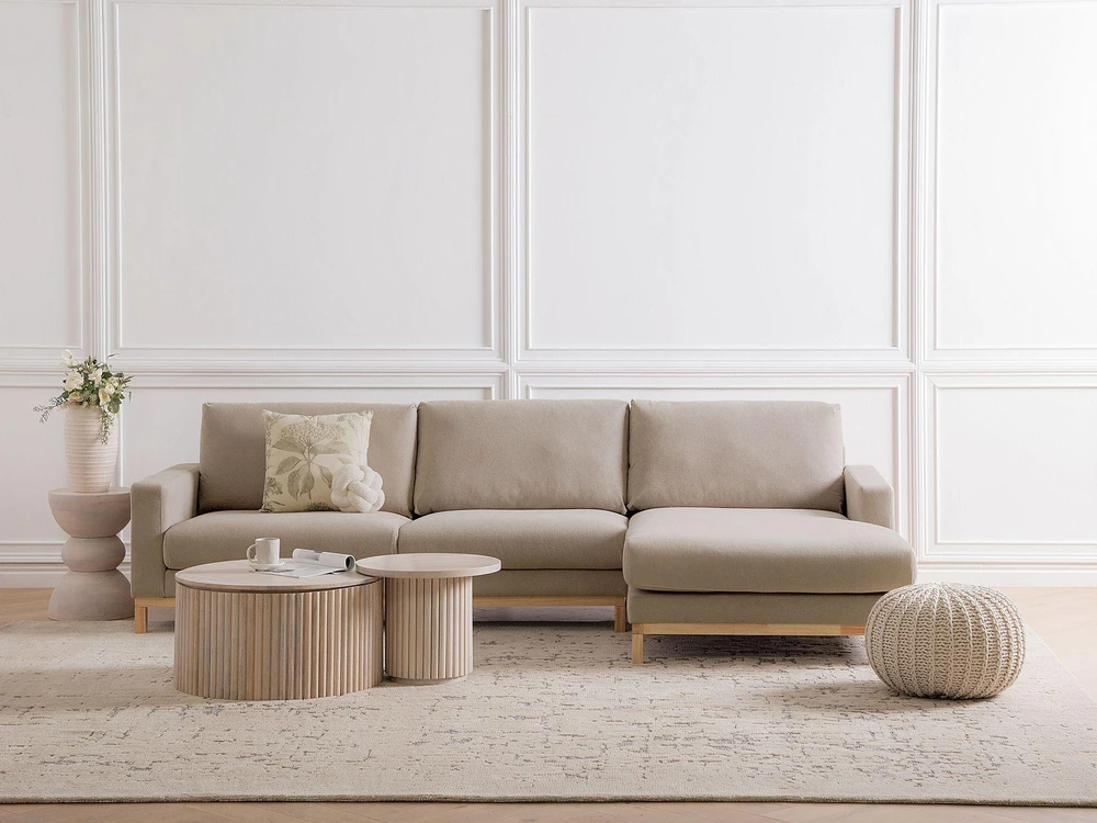 Beliani Kampinė sofa 4 asmenims SIGGARD smėlio ir pilkos spalvos, kairinė