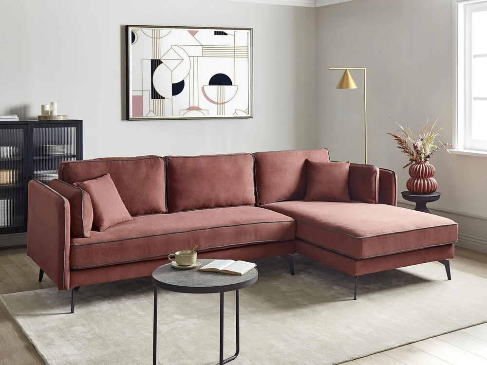 Beliani Kampinė sofa ALTAN, 3-vietė, bordo spalvos, kairinė