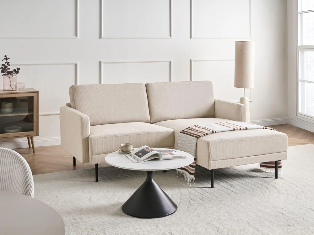 Beliani Kampinė sofa BREDA, 2 vietų, veliūrinė, smėlio spalvos, kairinė