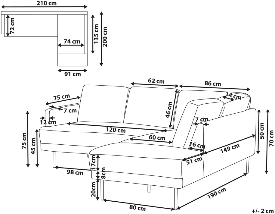 Beliani Kampinė sofa BREDA, skirta 4 asmenims, šviesiai smėlio spalvos, kairinė