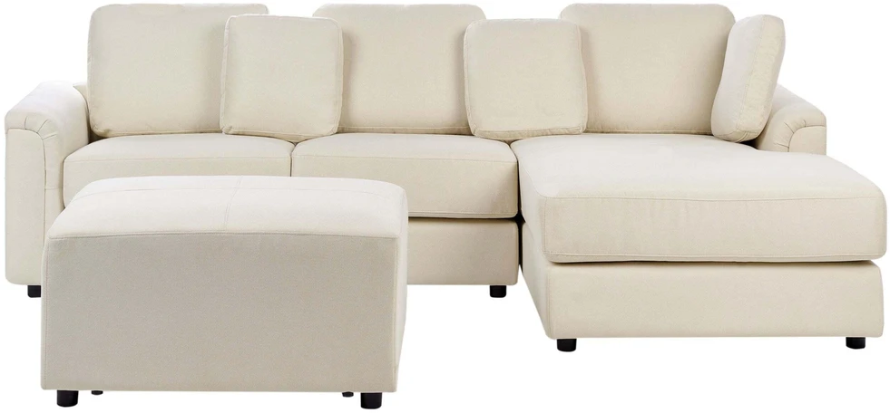 Beliani Kampinė sofa KOHLO 4 asmenims, šviesiai smėlio spalvos, su otomana, kairinė