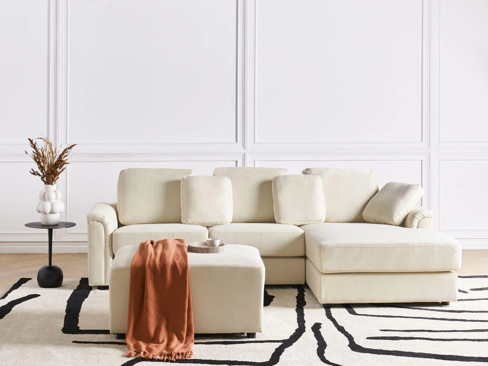 Beliani Kampinė sofa KOHLO 4 asmenims, šviesiai smėlio spalvos, su otomana, kairinė