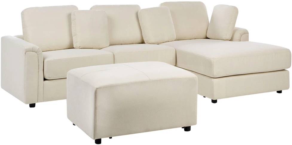 Beliani Kampinė sofa KOHLO 4 asmenims, šviesiai smėlio spalvos, su otomana, kairinė
