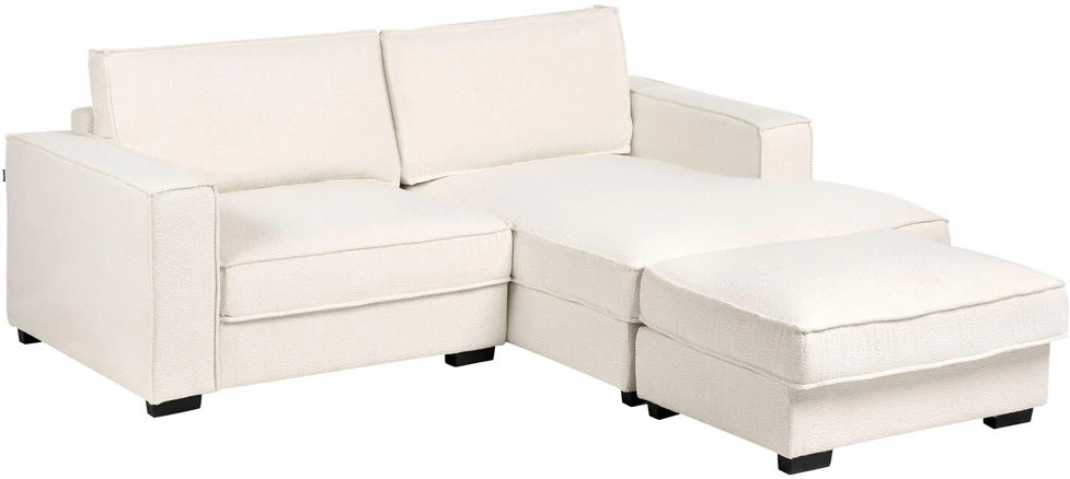 Beliani Kampinė sofa KOLDING, boucle audinys, šviesiai smėlio spalvos, su otomane, kairinė