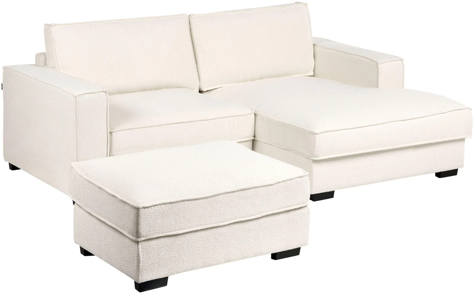 Beliani Kampinė sofa KOLDING, boucle audinys, šviesiai smėlio spalvos, su otomane, kairinė