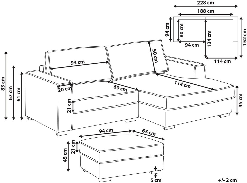 Beliani Kampinė sofa KOLDING, boucle audinys, šviesiai smėlio spalvos, su otomane, kairinė