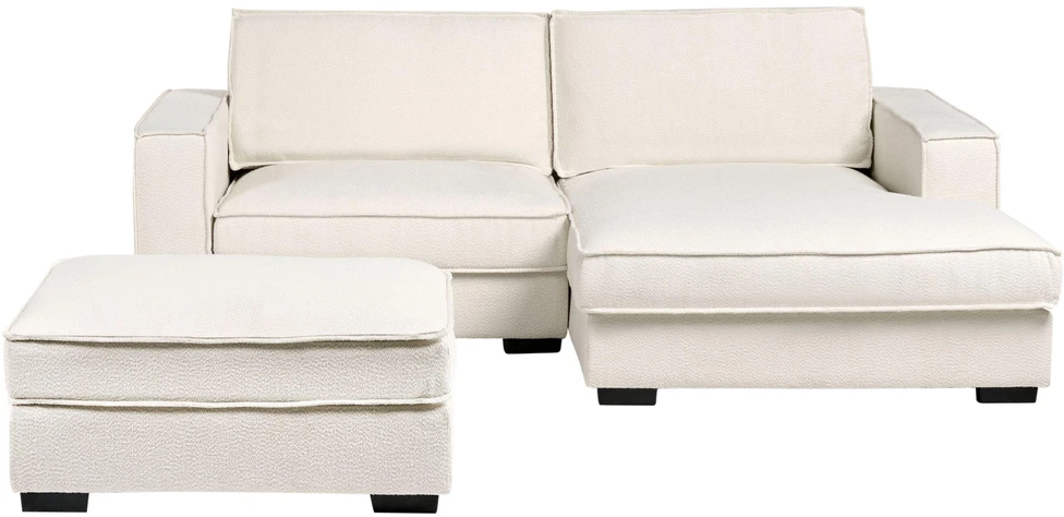 Beliani Kampinė sofa KOLDING, boucle audinys, šviesiai smėlio spalvos, su otomane, kairinė
