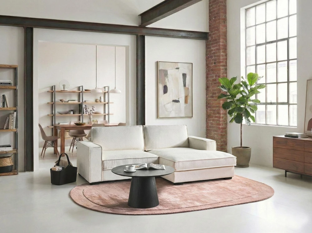 Beliani Kampinė sofa KOLDING Boucle šviesiai smėlio spalvos kairinė
