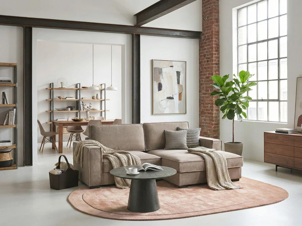 Beliani Kampinė sofa KOLDING smėlio ir pilkos spalvos, kairinė