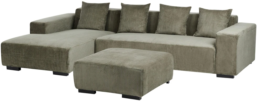 Beliani Kampinė sofa LUNGO 4 asmenims, aksominis audinys, žalia, su otomanu, dešininė