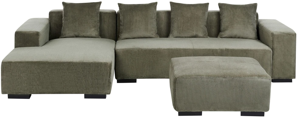 Beliani Kampinė sofa LUNGO 4 asmenims, aksominis audinys, žalia, su otomanu, dešininė