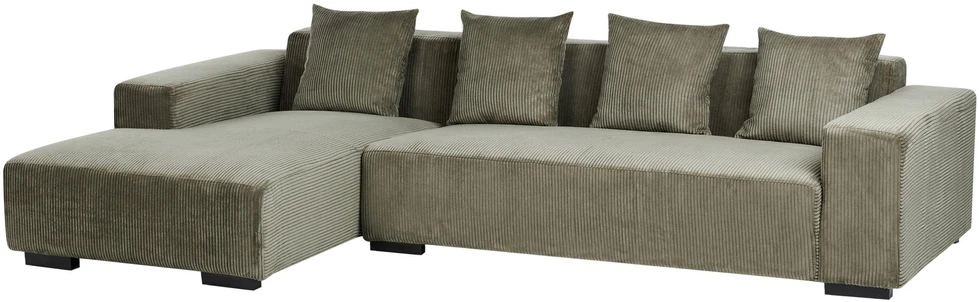 Beliani Kampinė sofa LUNGO 4 asmenims, aksominis audinys, žalia, su otomanu, dešininė