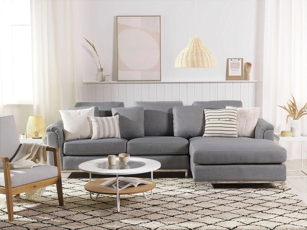 Beliani Kampinė sofa OSLO 4 asmenų, šviesiai pilka, kairinė