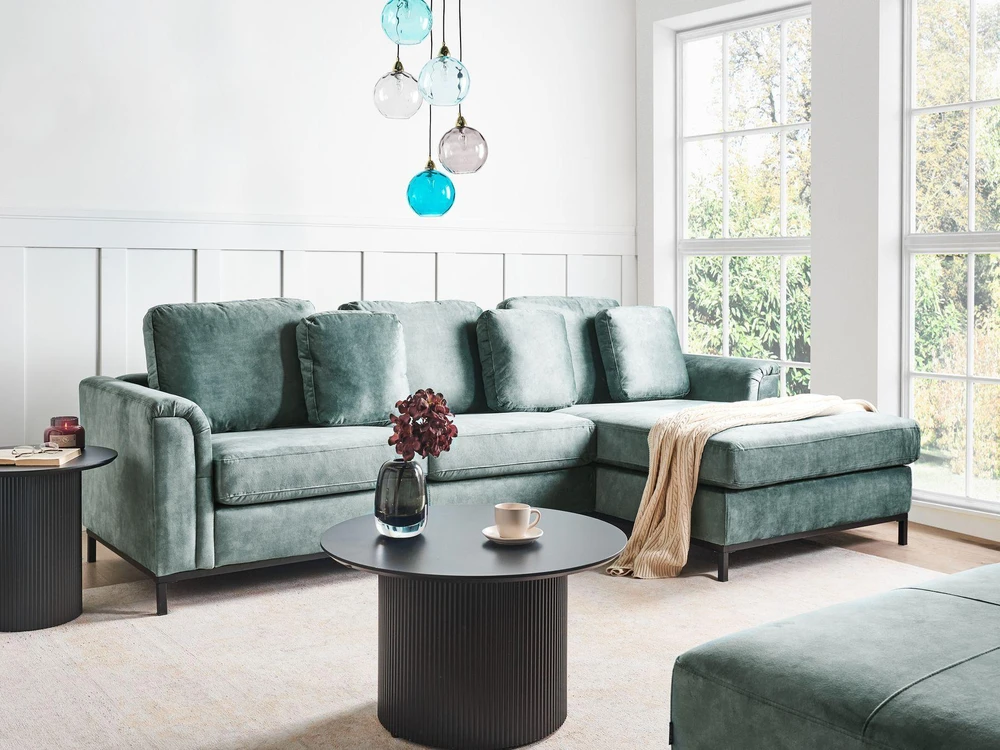 Beliani Kampinė sofa OSLO, 4 vietų, veliūrinė, lazūros mėlyna, kairinė