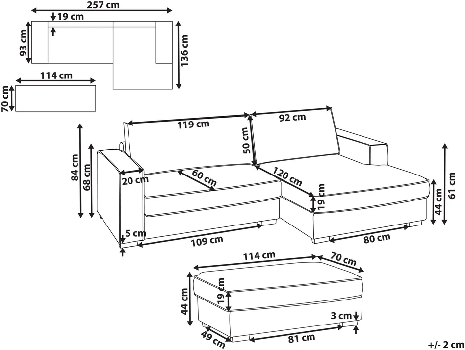 Beliani Kampinė sofa RENDERS, boucle audinys, kreminė spalva, su otomane, kairinė