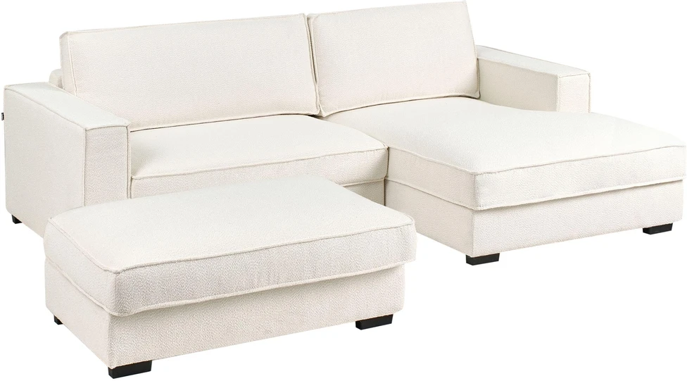 Beliani Kampinė sofa RENDERS, boucle audinys, kreminė spalva, su otomane, kairinė