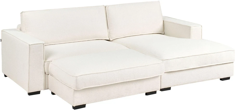 Beliani Kampinė sofa RENDERS, boucle audinys, kreminė spalva, su otomane, kairinė