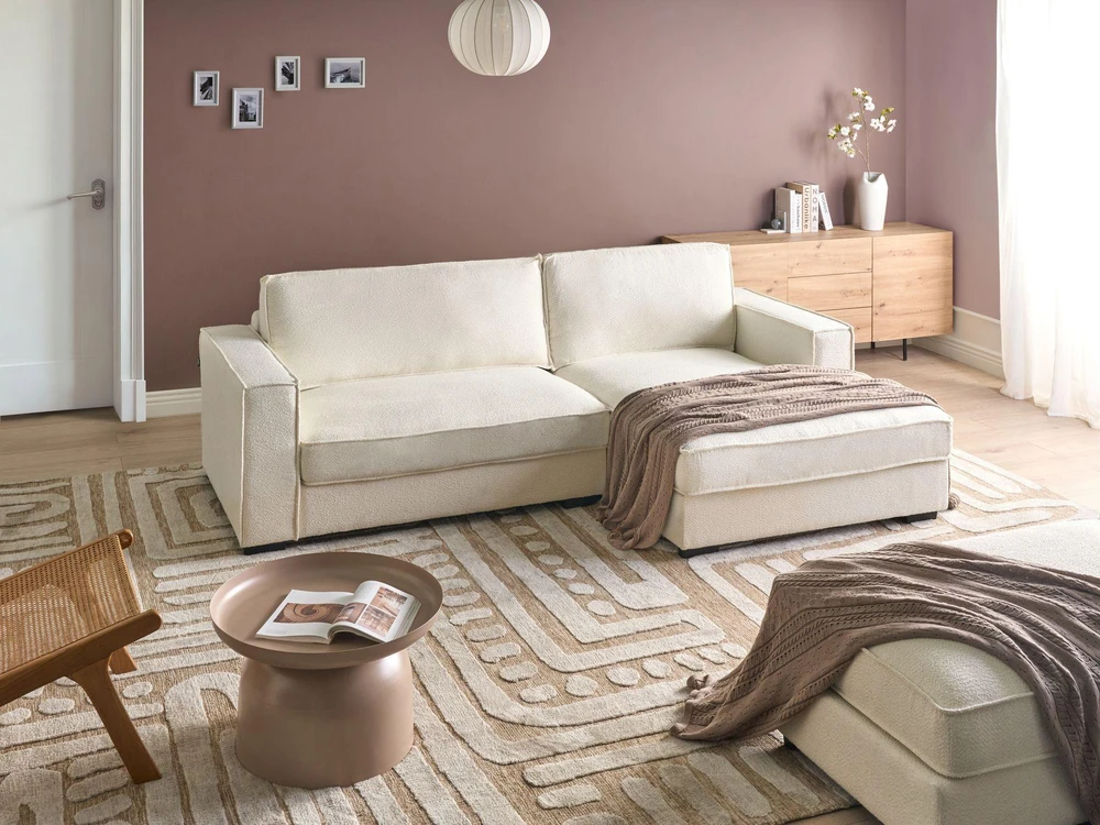 Beliani Kampinė sofa RENDERS Boucle kreminės spalvos kairinė