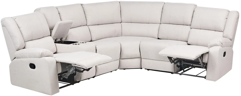 Beliani Kampinė sofa ROKKE su rankine relaksacijos funkcija, 5 vietos, šviesi smėlio spalva, kairinė