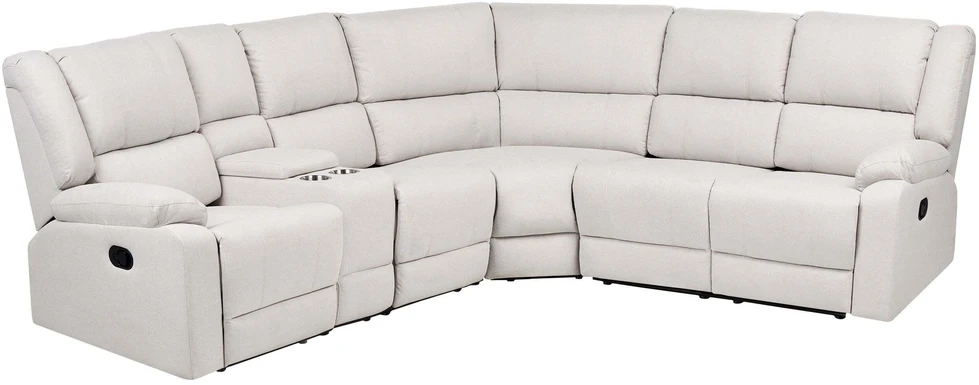 Beliani Kampinė sofa ROKKE su rankine relaksacijos funkcija, 5 vietos, šviesi smėlio spalva, kairinė