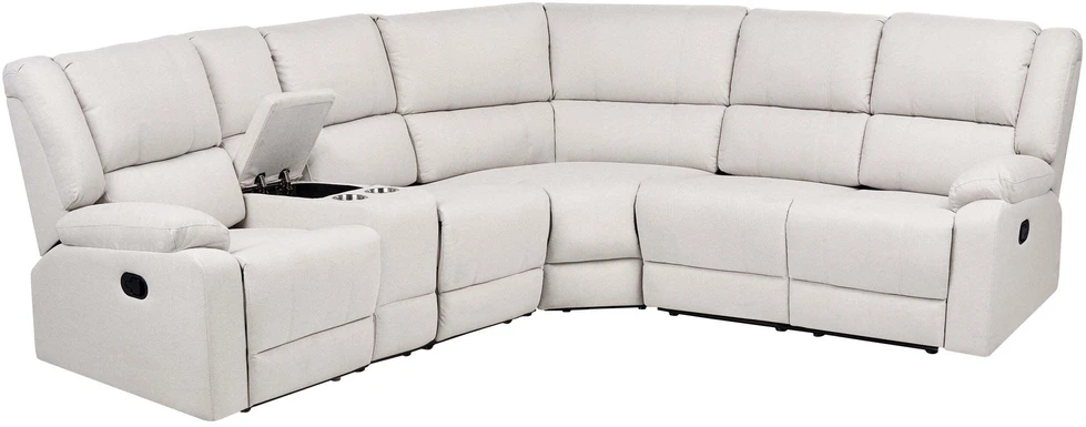 Beliani Kampinė sofa ROKKE su rankine relaksacijos funkcija, 5 vietos, šviesi smėlio spalva, kairinė
