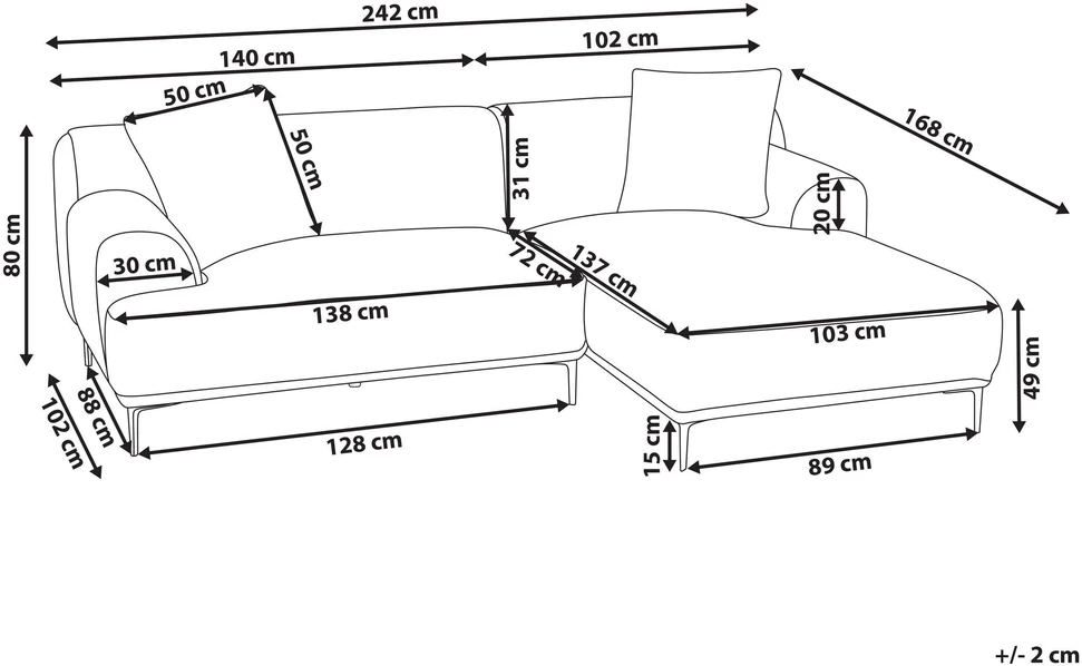 Beliani Kampinė sofa STENUM, velvetas, ruda, dešininė