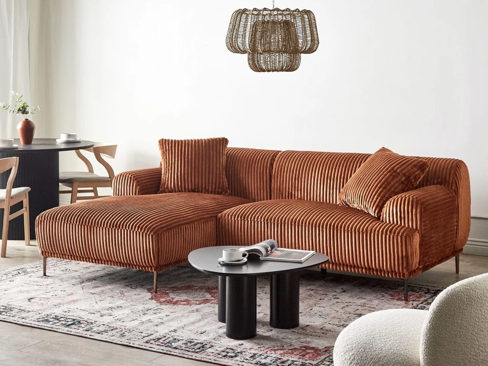 Beliani Kampinė sofa STENUM, velvetas, ruda, dešininė