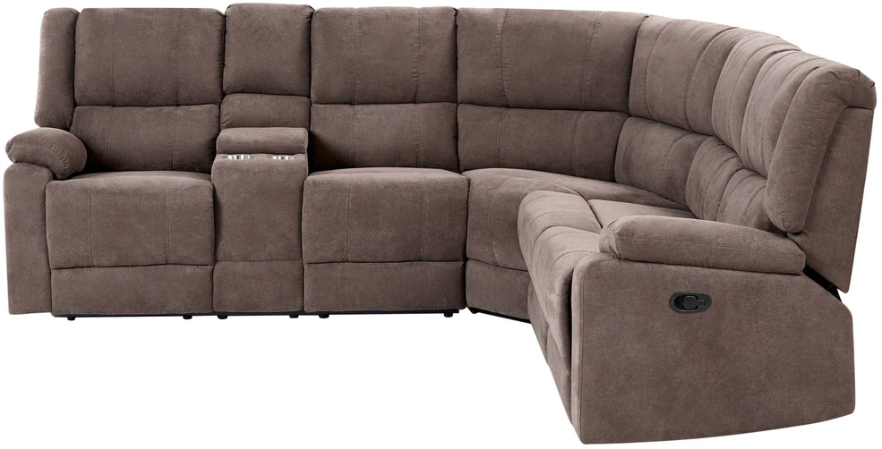 Beliani Kampinė sofa su rankine relaksacijos funkcija 5 asmenims ROKKE smėlio pilkumo spalvos, kairinė