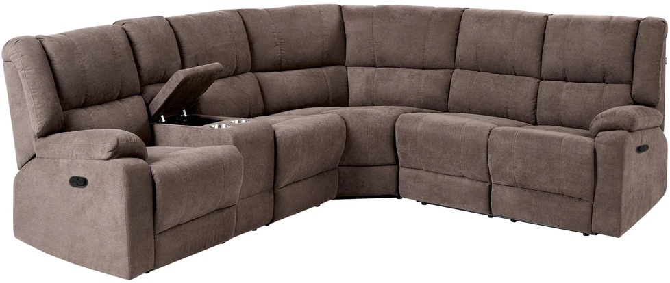 Beliani Kampinė sofa su rankine relaksacijos funkcija 5 asmenims ROKKE smėlio pilkumo spalvos, kairinė