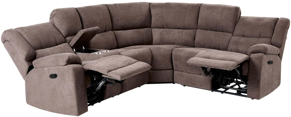 Beliani Kampinė sofa su rankine relaksacijos funkcija 5 asmenims ROKKE smėlio pilkumo spalvos, kairinė