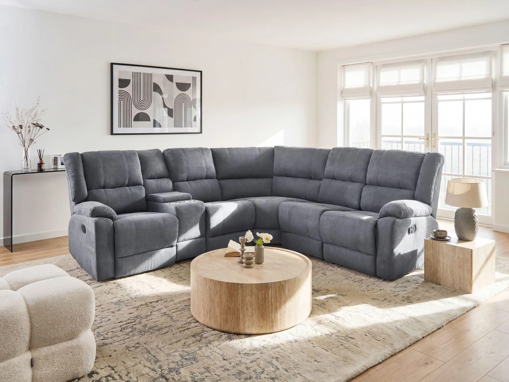 Beliani Kampinė sofa su rankine relaksacijos funkcija 5 asmenims ROKKE pilka, kairinė