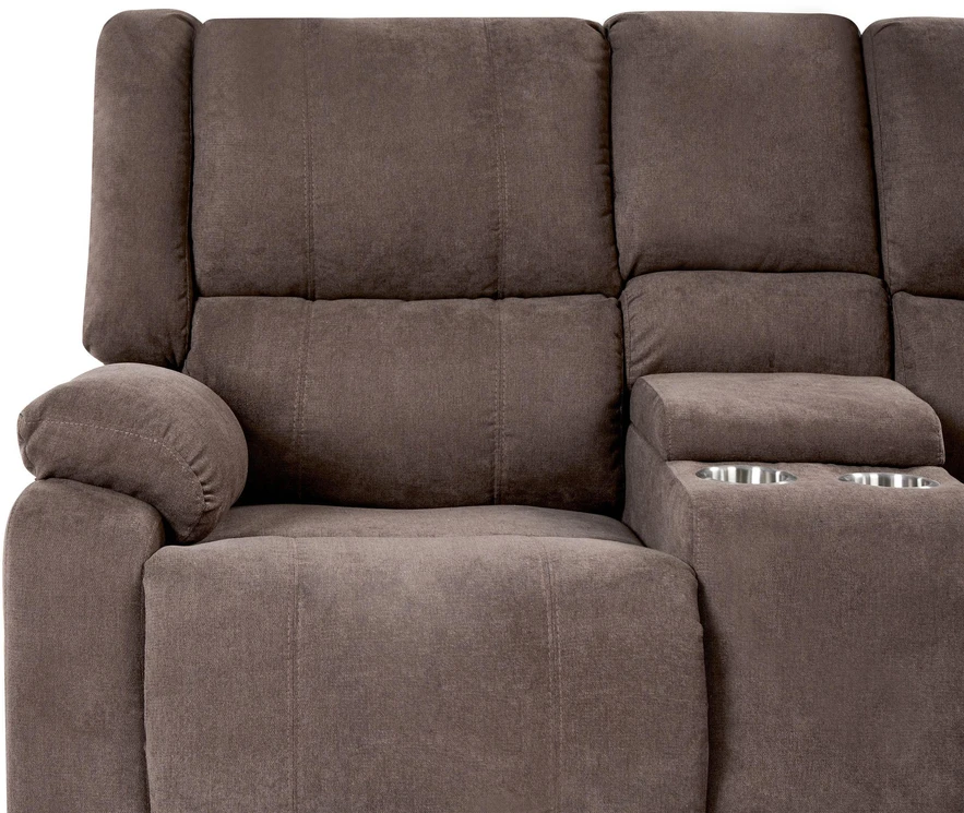 Beliani Kampinė sofa su rankine relaksacijos funkcija 5 asmenims ROKKE smėlio pilkumo spalvos, kairinė