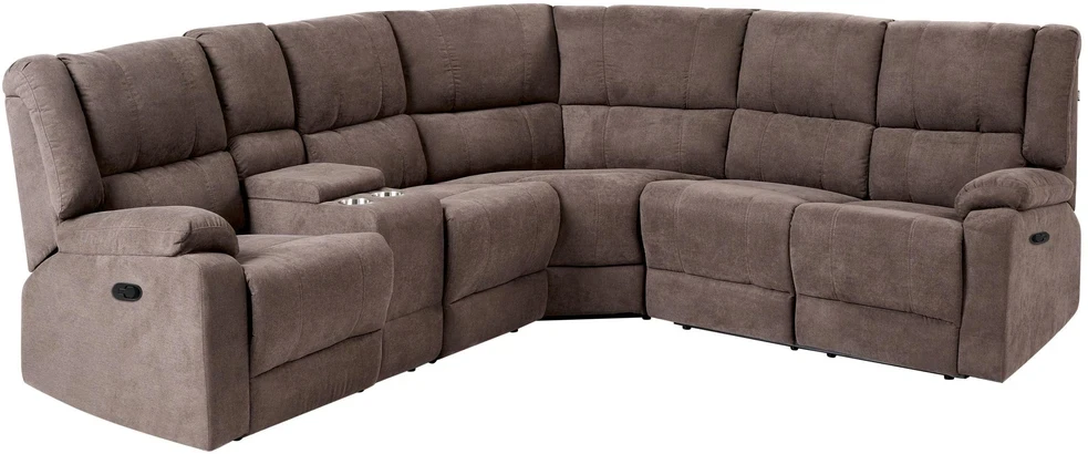Beliani Kampinė sofa su rankine relaksacijos funkcija 5 asmenims ROKKE smėlio pilkumo spalvos, kairinė