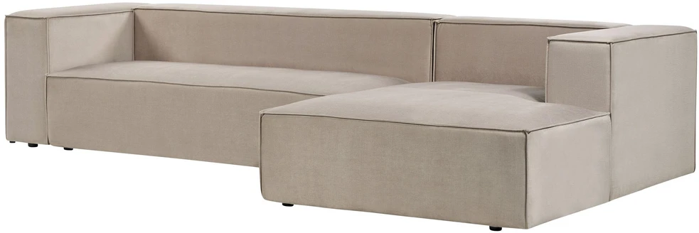 Beliani Kampinė sofa VERNON, trijų vietų, veliūrinė, smėlio-pilkšva, kairė pusė