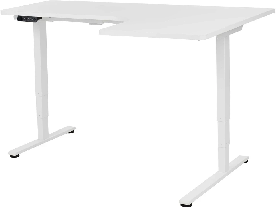 Beliani Kampinis elektra reguliuojamas stalas DESTINES, baltas, 160 cm 109 cm, dešininis