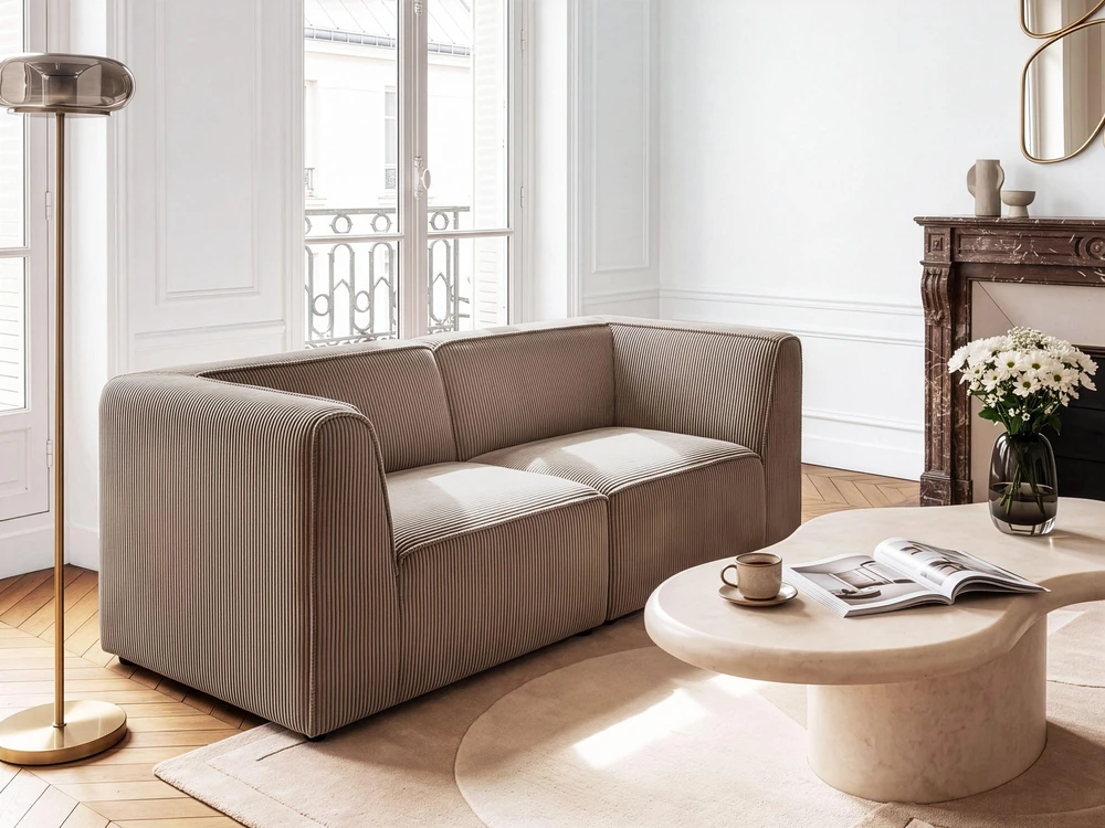 Sofa Beliani Kampinis modulis LEMVIG dešininis smėlio spalvos velvetinis