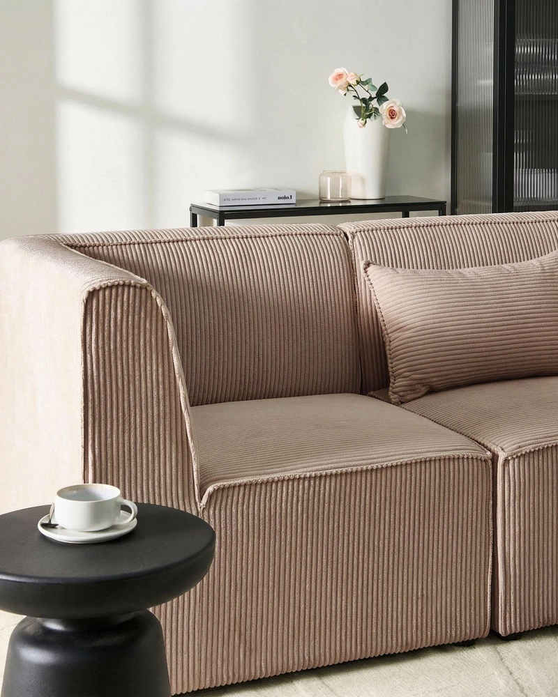 Sofa Beliani Kampinis modulis LEMVIG dešininis smėlio spalvos velvetinis