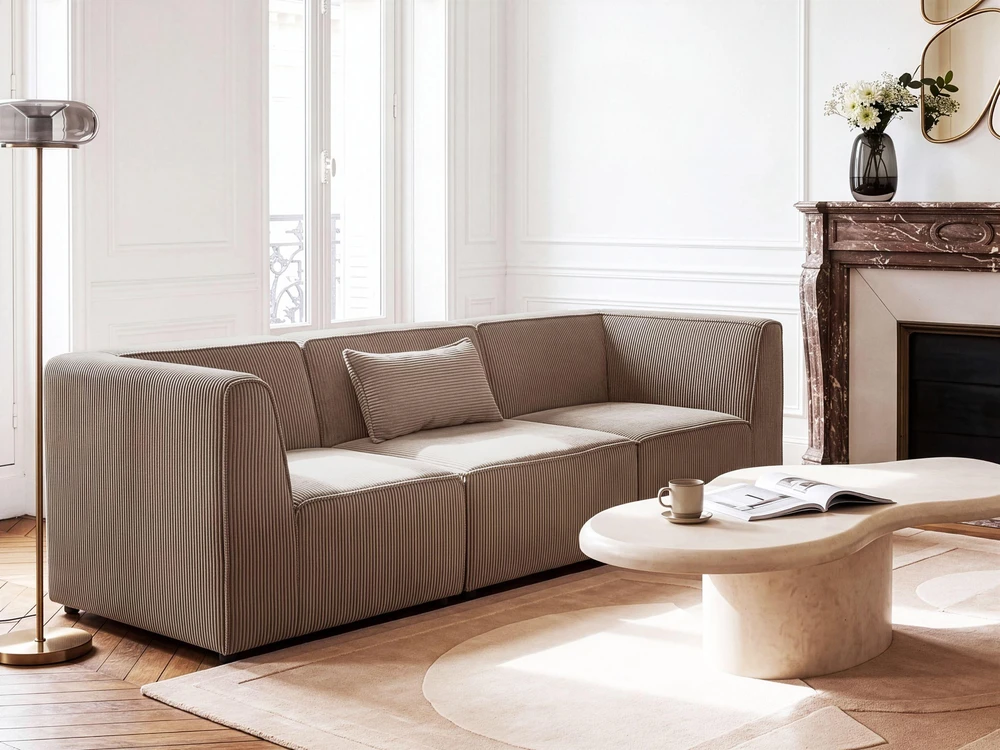Sofa Beliani Kampinis modulis LEMVIG dešininis smėlio spalvos velvetinis