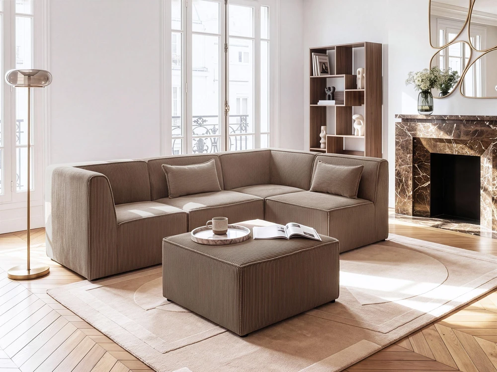 Sofa Beliani Kampinis modulis LEMVIG kairinis smėlio spalvos velvetinis