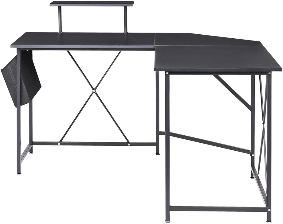 Beliani Kampinis rašomasis stalas TACONY, juodas, 180 cm x 140 cm, su lentyna