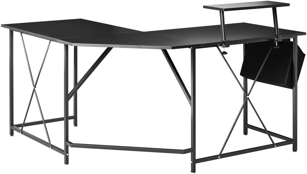 Beliani Kampinis rašomasis stalas TACONY, juodas, 180 cm x 140 cm, su lentyna