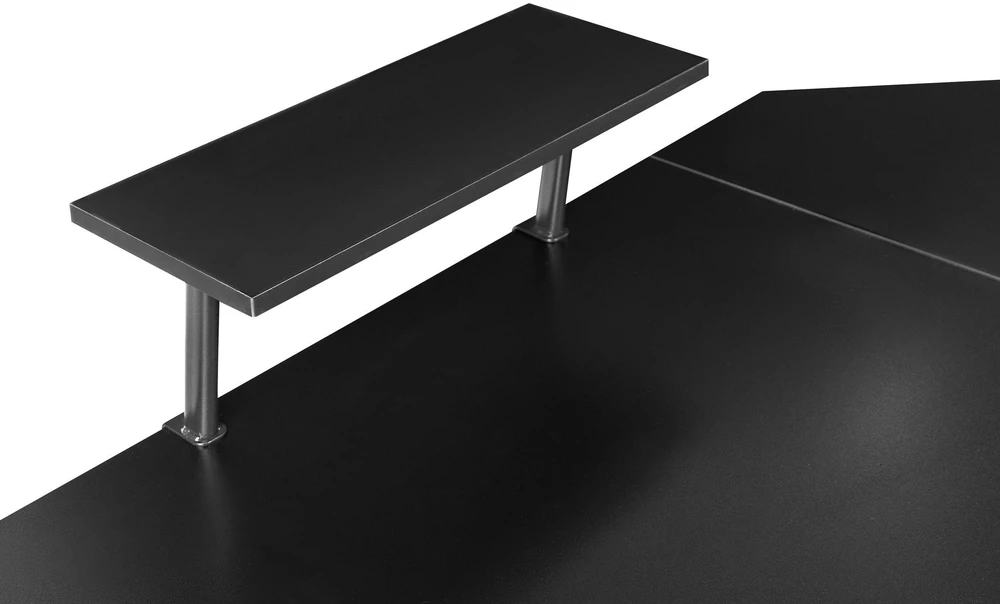 Beliani Kampinis rašomasis stalas TACONY, juodas, 180 cm x 140 cm, su lentyna