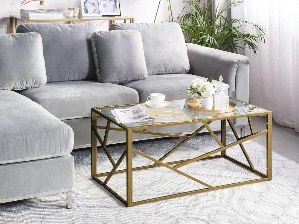 Beliani Kavos staliukas ORLAND stiklinis auksinis