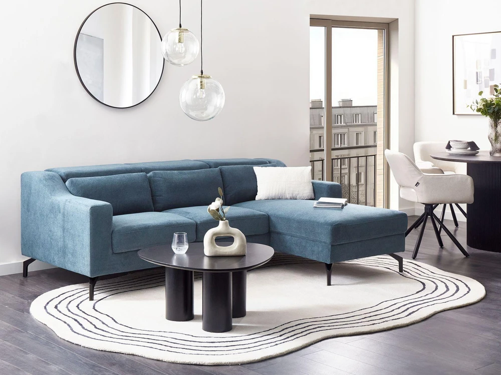 Beliani Keturvietė kampinė sofa GLOSLI tamsiai mėlyna, kairinė